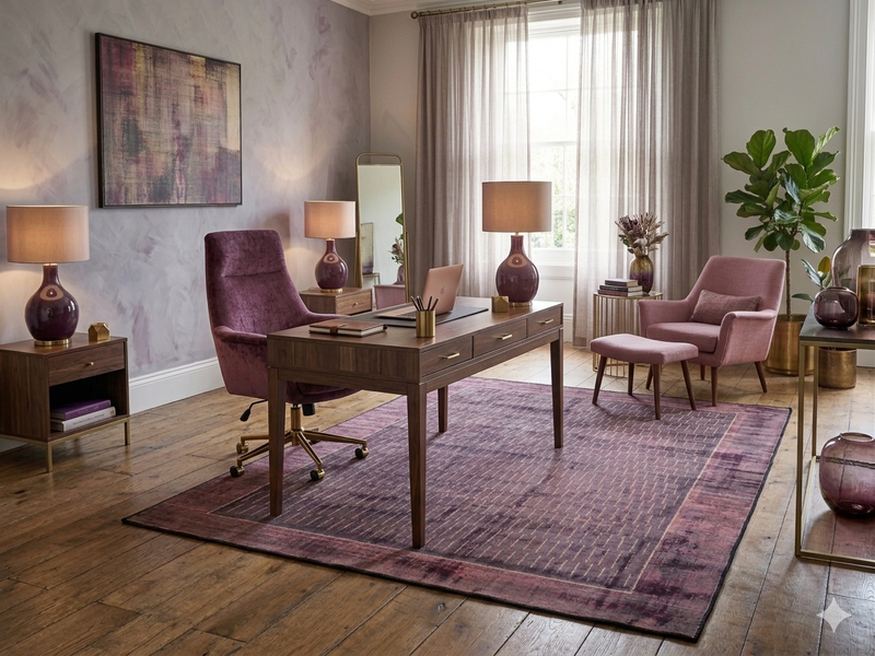 8' x 12' Rectangular Mauve Charcoal Striped Contemporary Area Rug
