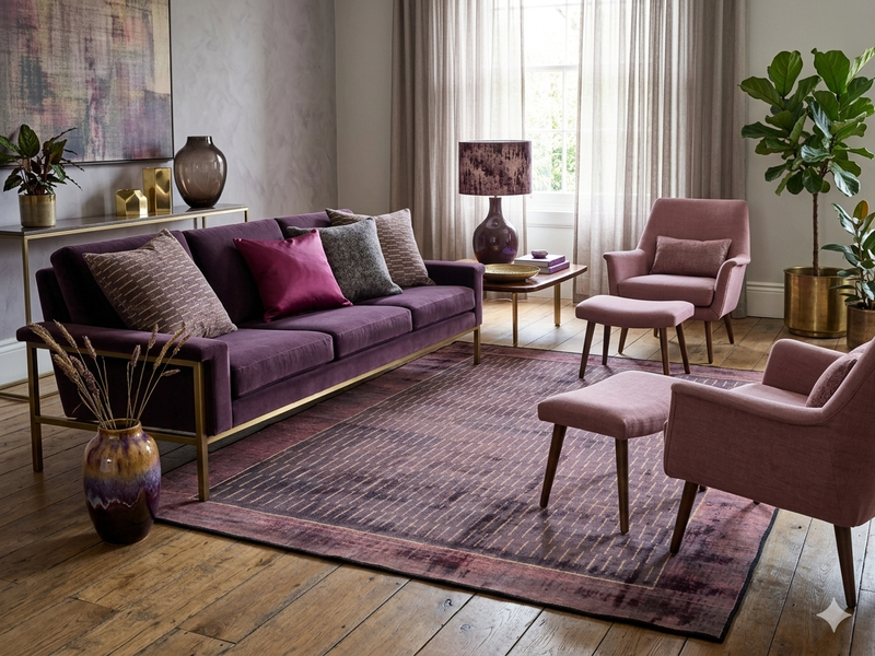 8' x 12' Rectangular Mauve Charcoal Striped Contemporary Area Rug