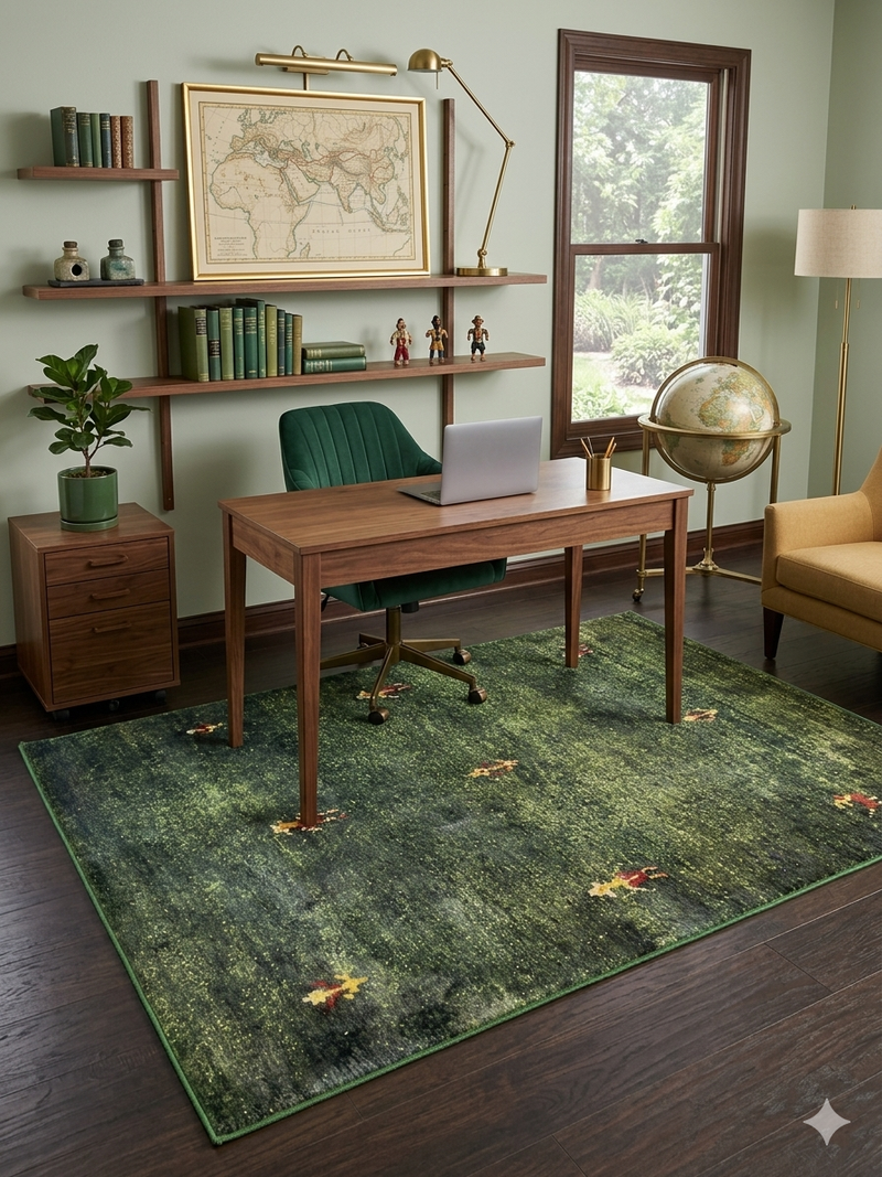 5' x 7' Rectangular Olive Green Minimalist Tribal Area Rug