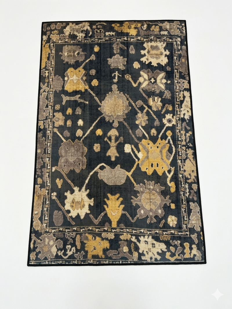 3' x 5' Rectangular Navy Gold Floral Traditional Area Rug