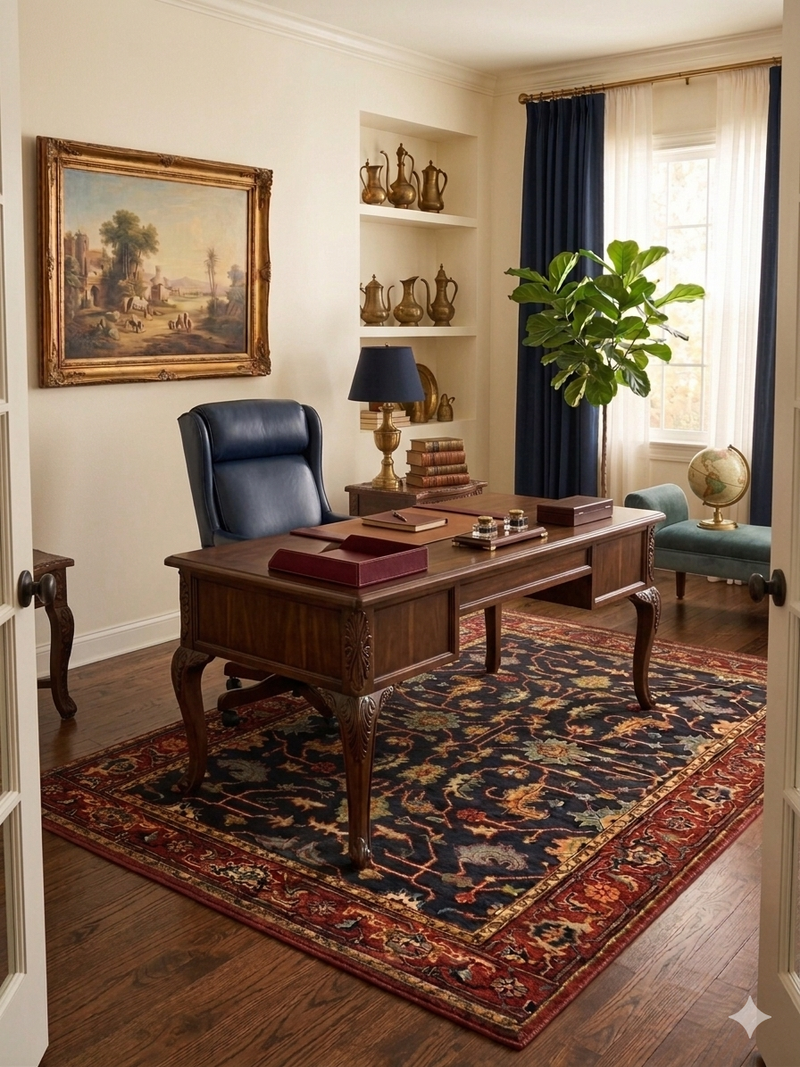 5' x 7' Rectangular Navy Red Floral Traditional Area Rug