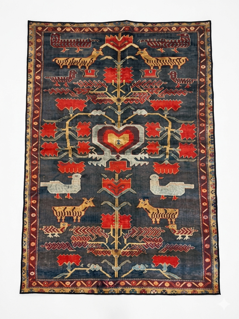 5' x 7' Rectangular Navy Red Animal Farm Tribal Area Rug