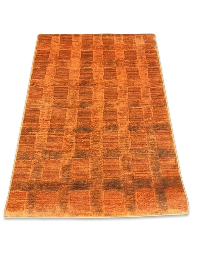4' x 6' Rectangular Rust Orange Checkered Geometric Contemporary Area Rug