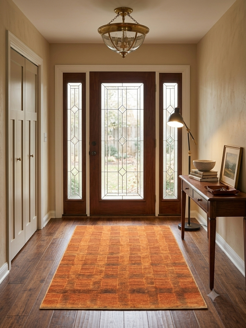 4' x 6' Rectangular Rust Orange Checkered Geometric Contemporary Area Rug