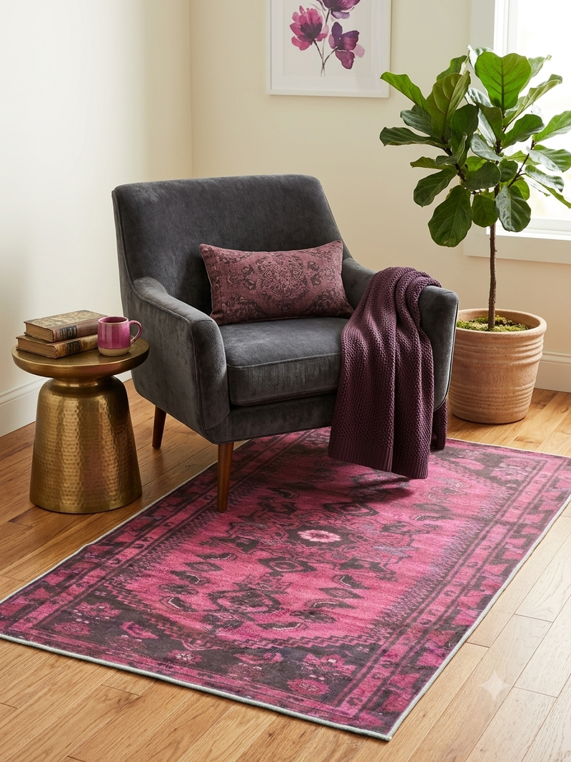 4' x 6' Rectangular Purple Black Distressed Medallion Vintage Area Rug