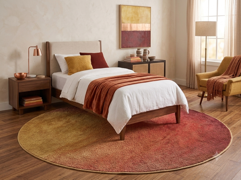 7' Round Gold Coral Ombre Gradient Modern Area Rug
