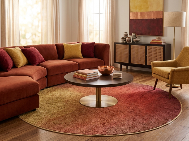 7' Round Gold Coral Ombre Gradient Modern Area Rug