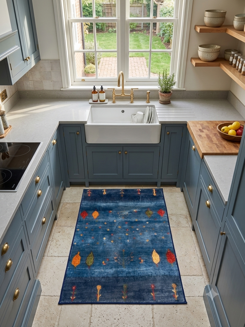 3' x 5' Rectangular Navy Blue Multicolor Botanical Southwestern Area Rug
