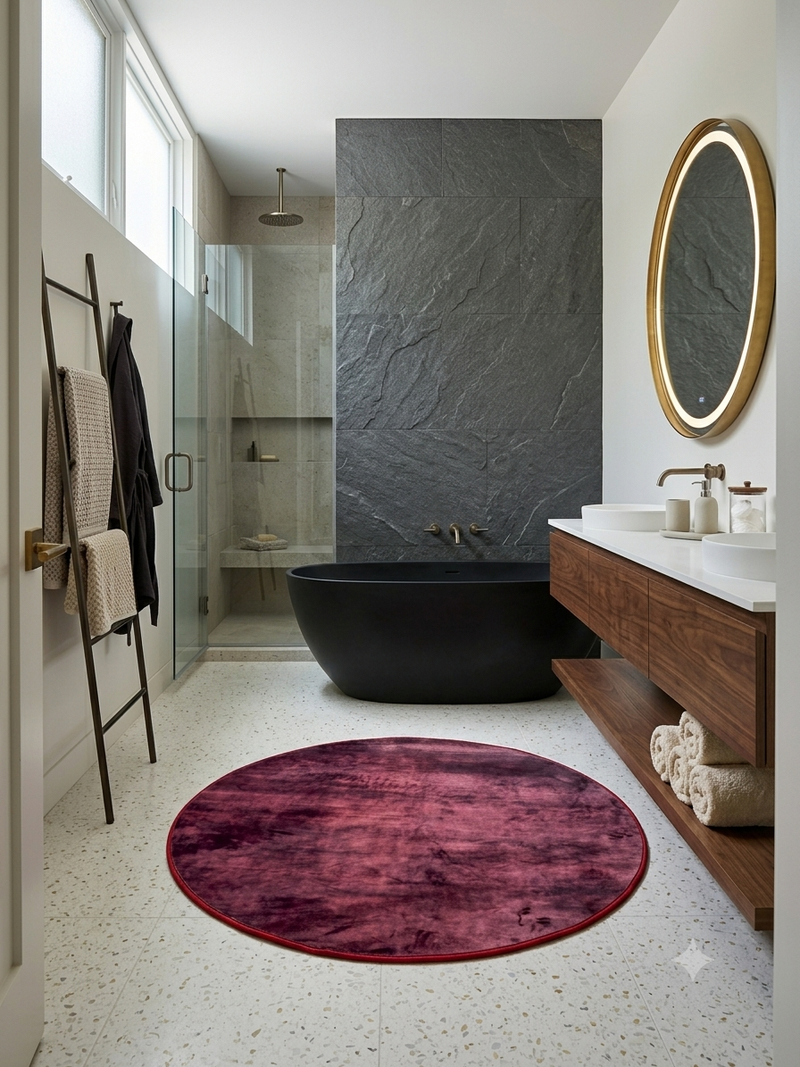 4' Round Rose Burgundy Distressed Abstract Contemporary Area Rug