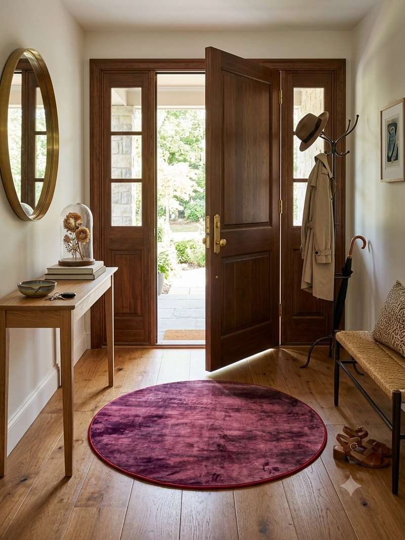 4' Round Rose Burgundy Distressed Abstract Contemporary Area Rug