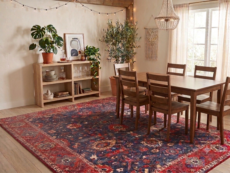 8' x 10' Rectangular Navy Red Floral Persian Traditional Area Rug