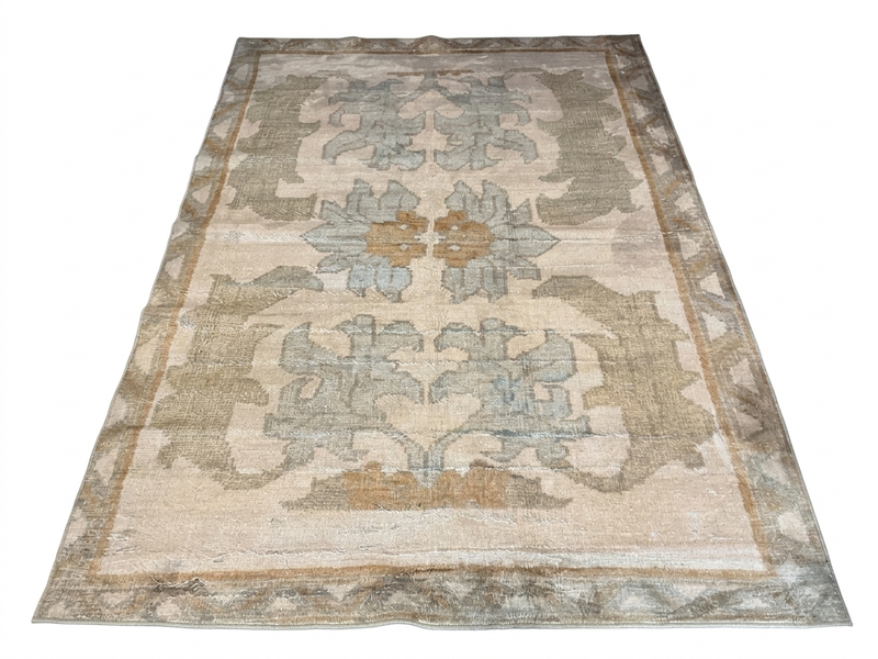 8' x 12' Rectangular Beige Blue Floral Traditional Area Rug