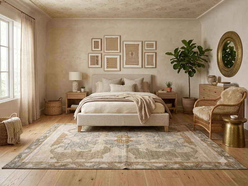 8' x 12' Rectangular Beige Blue Floral Traditional Area Rug