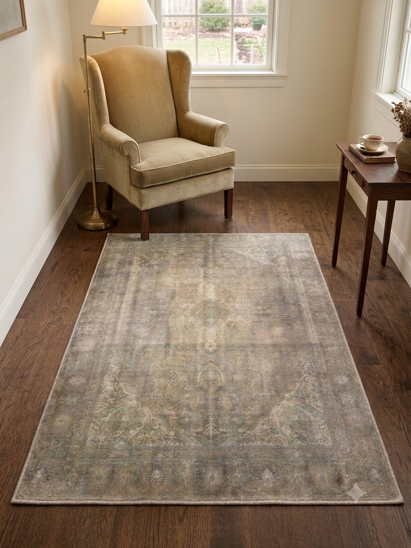 4' x 6' Rectangular Taupe Beige Distressed Medallion Vintage Area Rug