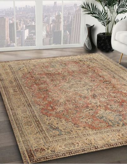 Size 7' x 9' Machine Washable Traditional Gold Brown Area Rug