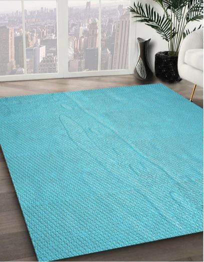 8'x8' Square Patterned Bright Cyan Blue Area Rug