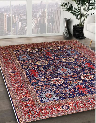 Size 7' x 9' Mid-Century Modern Pink Oriental Area Rug