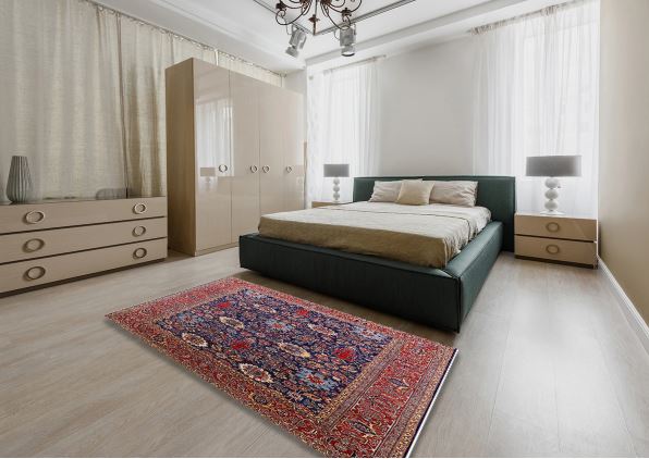 Size 7' x 9' Mid-Century Modern Pink Oriental Area Rug