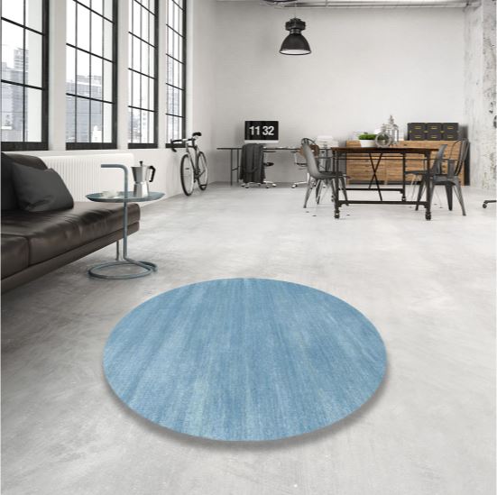 4ft Round Denim Blue Contemporary Modern Area Rug