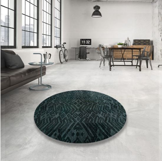 5ft Round Dark Blue Grey Blue Abstract Modern Area Rug