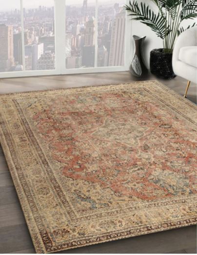 Square 3ft Gold Brown Machine Washable Traditional Rug