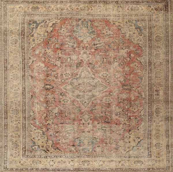 Square 3ft Gold Brown Machine Washable Traditional Rug