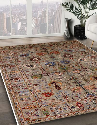 8'x8' Square Mid-Century Modern Brown Oriental Area Rug