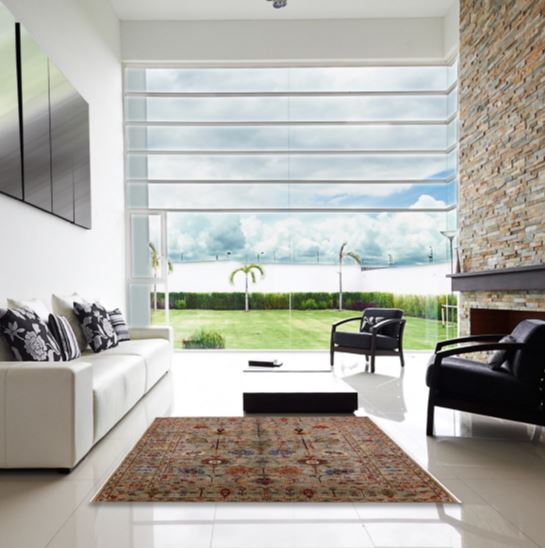 8'x8' Square Mid-Century Modern Brown Oriental Area Rug