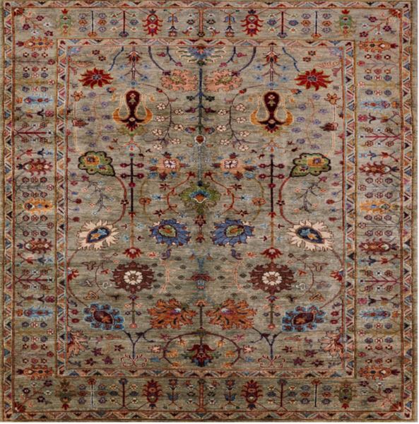 8'x8' Square Mid-Century Modern Brown Oriental Area Rug