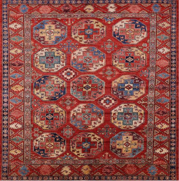 8'x8' Square Mid-Century Modern Red Oriental Area Rug