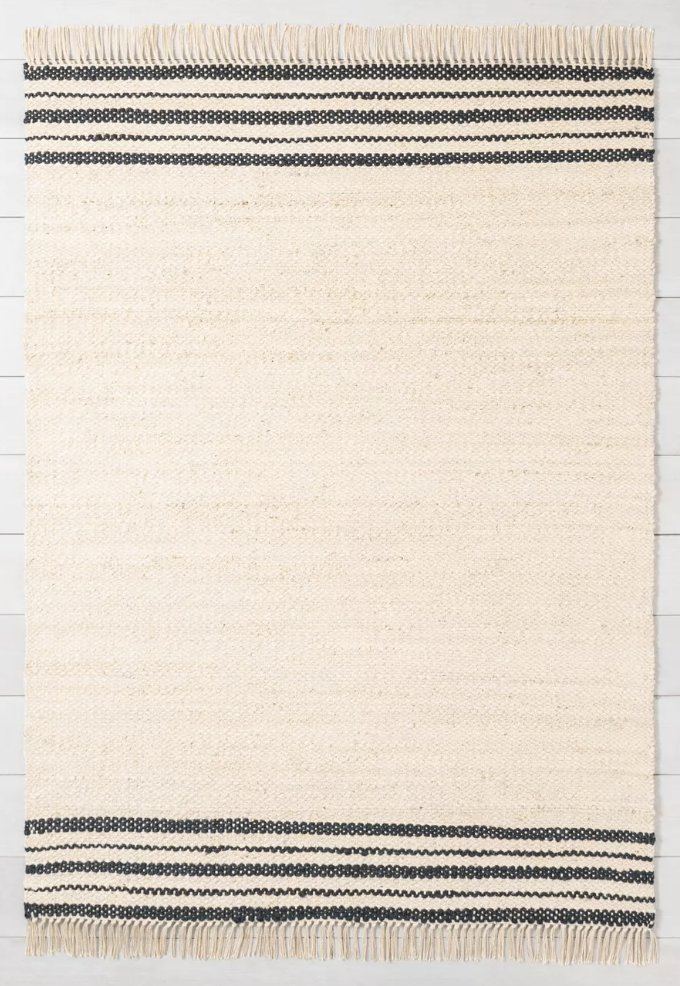 5'x7' Hand Made Jute Charcoal Stripe Area Rug