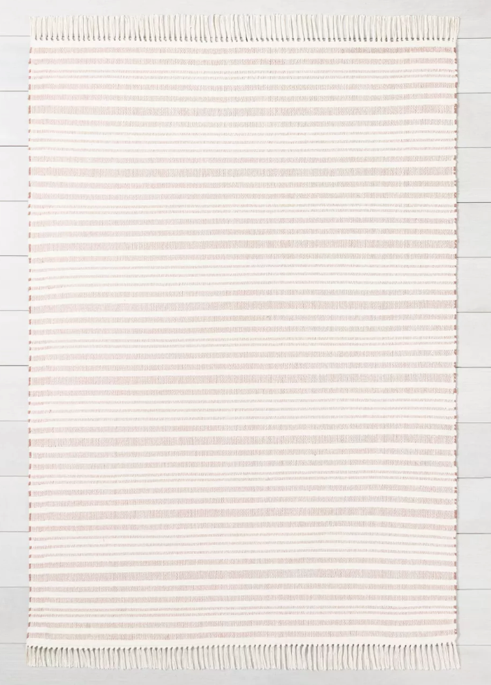 5x7 Color Rusty Red Stripe Fringe Hand Made Area Rug