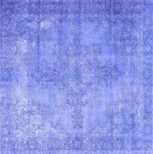 Square 8ft Blue Distressed Floral Persian Traditional Rug top-down view featuring an intricate distressed floral Persian-inspired pattern in soft blue tones.