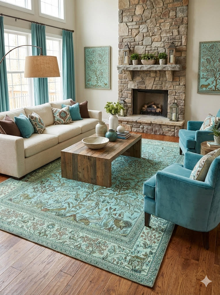 8' x 12' Teal Green Traditional Floral Persian Style Washable Non Slip Backing Area Rug