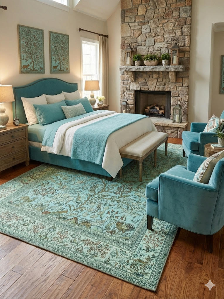 8' x 12' Teal Green Traditional Floral Persian Style Washable Non Slip Backing Area Rug