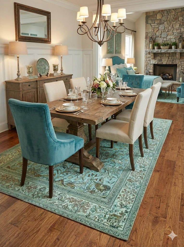 8' x 12' Teal Green Traditional Floral Persian Style Washable Non Slip Backing Area Rug