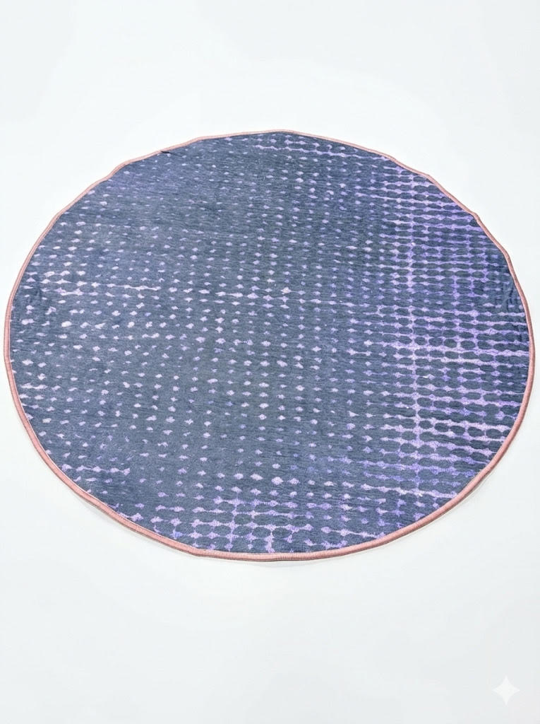 4' Round Blue Purple Dotted Washable Non-Slip Backing Area Rug