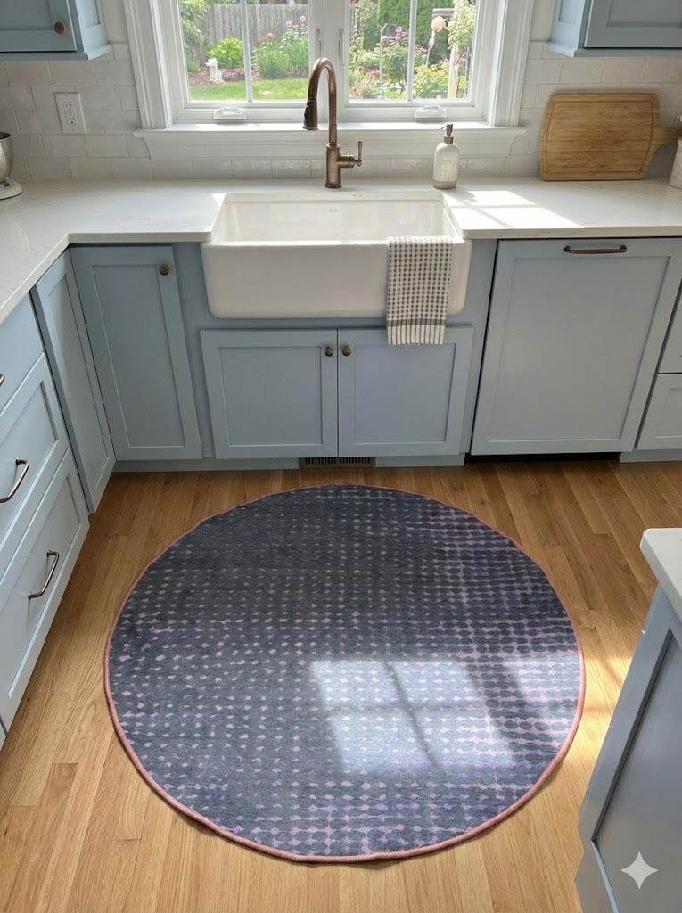 4' Round Blue Purple Dotted Washable Non-Slip Backing Area Rug