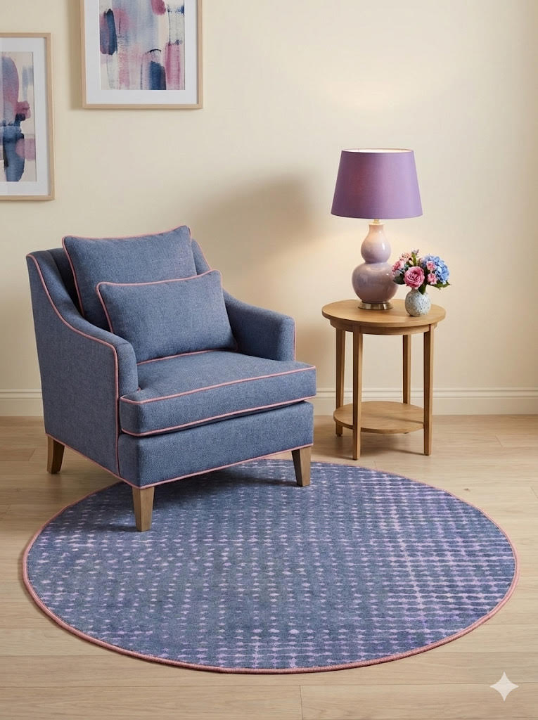 4' Round Blue Purple Dotted Washable Non-Slip Backing Area Rug