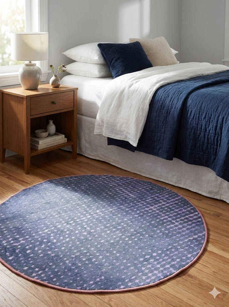 4' Round Blue Purple Dotted Washable Non-Slip Backing Area Rug
