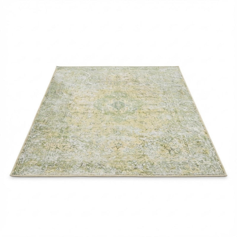 4' x 6' Green Distressed Washable Non-Slip Backing Area Rug