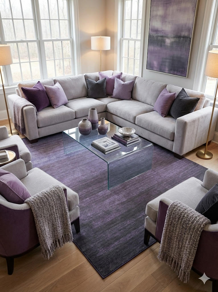 6' x 9' Purple Washable Non-Slip Backing Area Rug