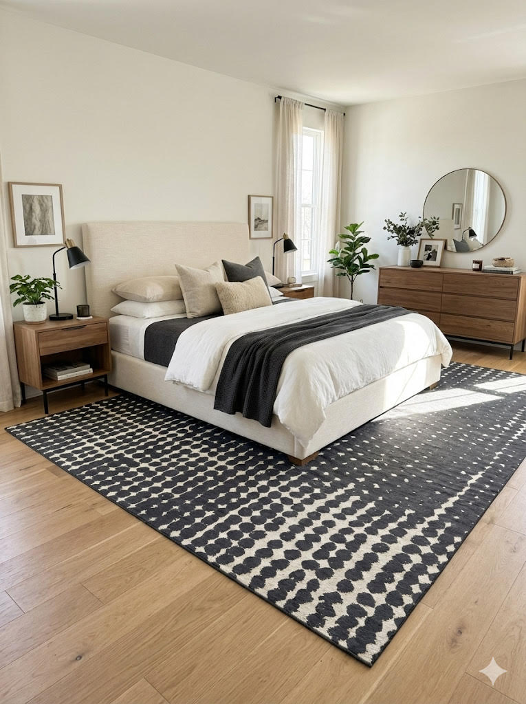 6' x 6' Square Black Southwestern Washable Non-Slip Backing Area Rug