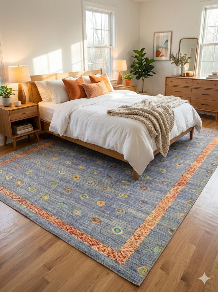 7' x 9' Blue Orange Traditional Vintage Persian Style Washable Non Slip Backing Area Rug