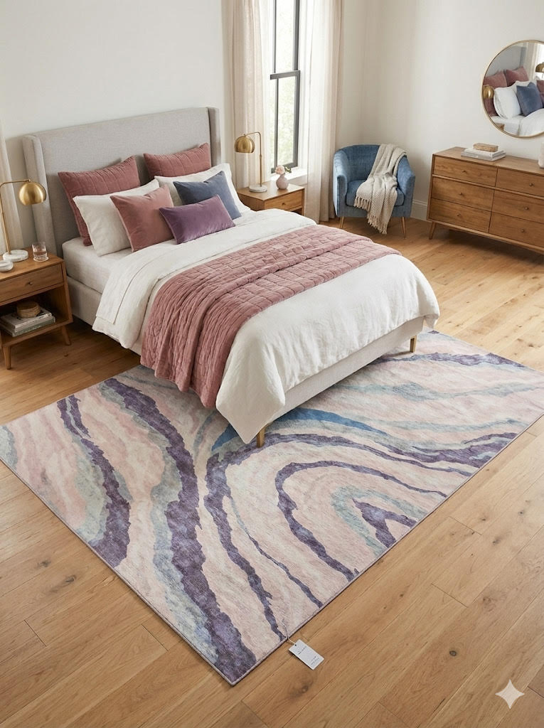 6' x 9' Ivory Purple Multicolor Abstract Modern Washable Non Slip Backing Area Rug