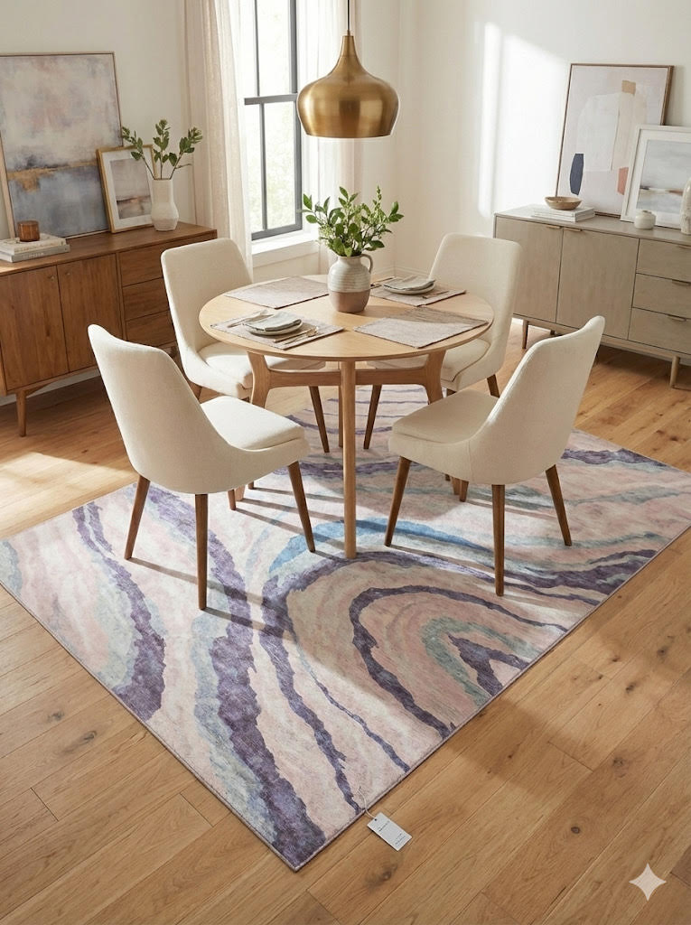 6' x 9' Ivory Purple Multicolor Abstract Modern Washable Non Slip Backing Area Rug