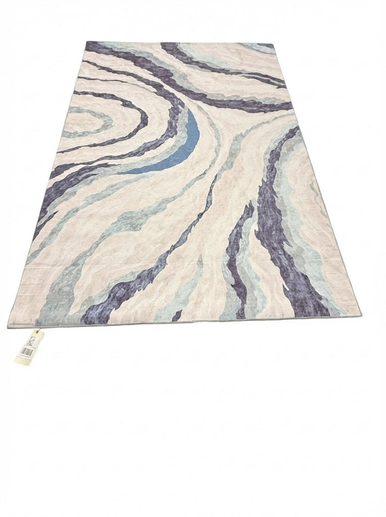 6' x 9' Ivory Purple Multicolor Abstract Modern Washable Non Slip Backing Area Rug