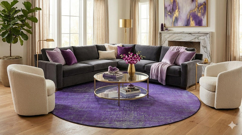 8' Round Purple Solid Modern Washable Non Slip Backing Area Rug
