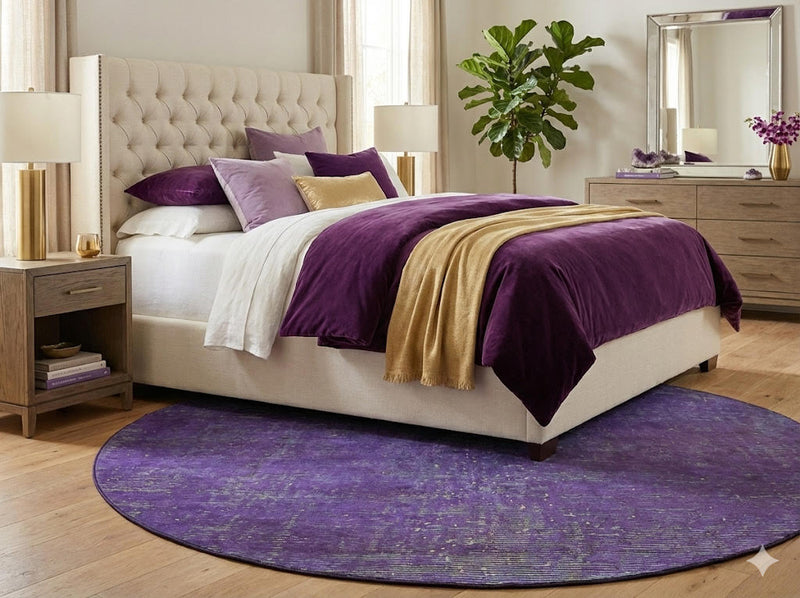 8' Round Purple Solid Modern Washable Non Slip Backing Area Rug