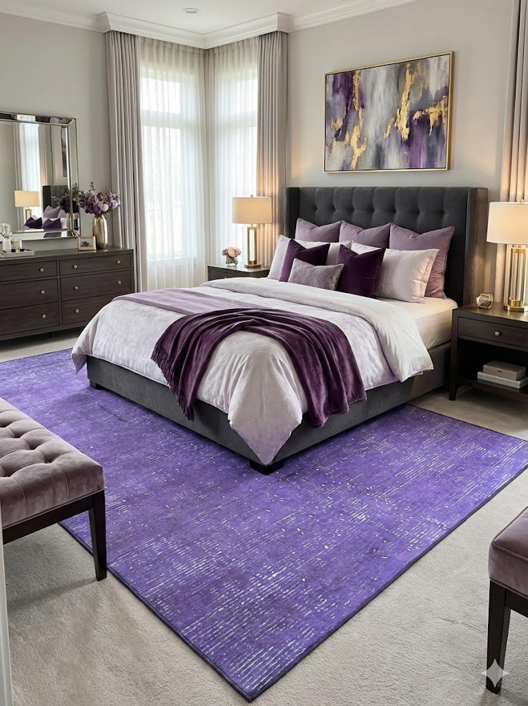 6' x 9' Purple Solid Modern Washable Non Slip Backing Area Rug